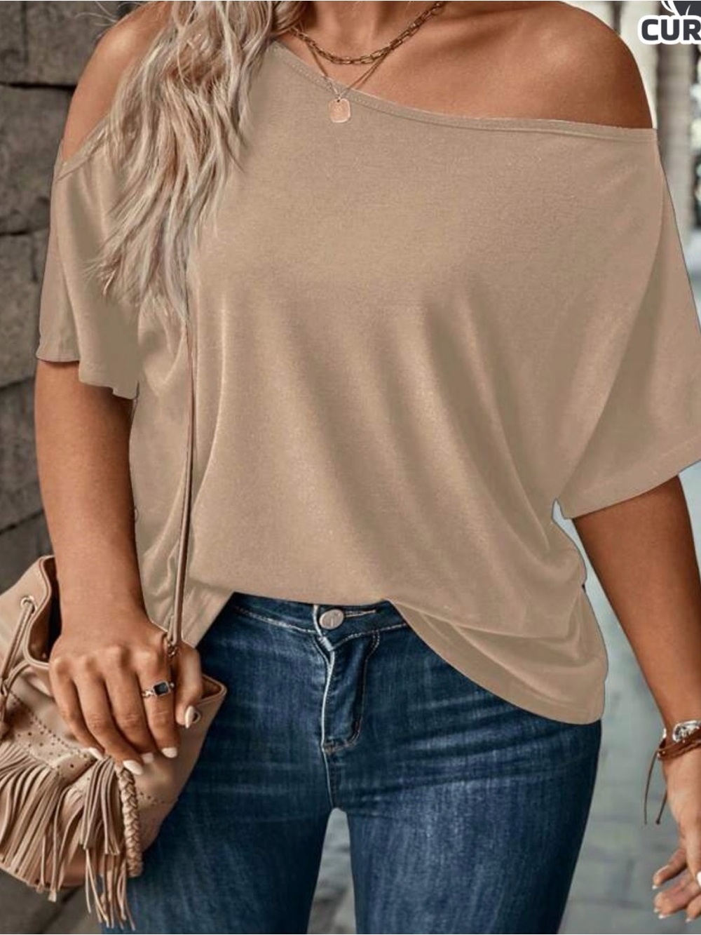 Off-Shoulder Short Sleeve Women’s Top - Taupe